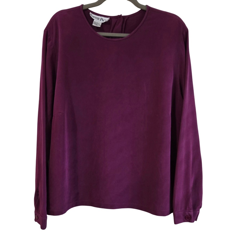 Classic Vintage Barrie Pace Women's 18 Plum Silk Long Sleeve Blouse Keyhole Back